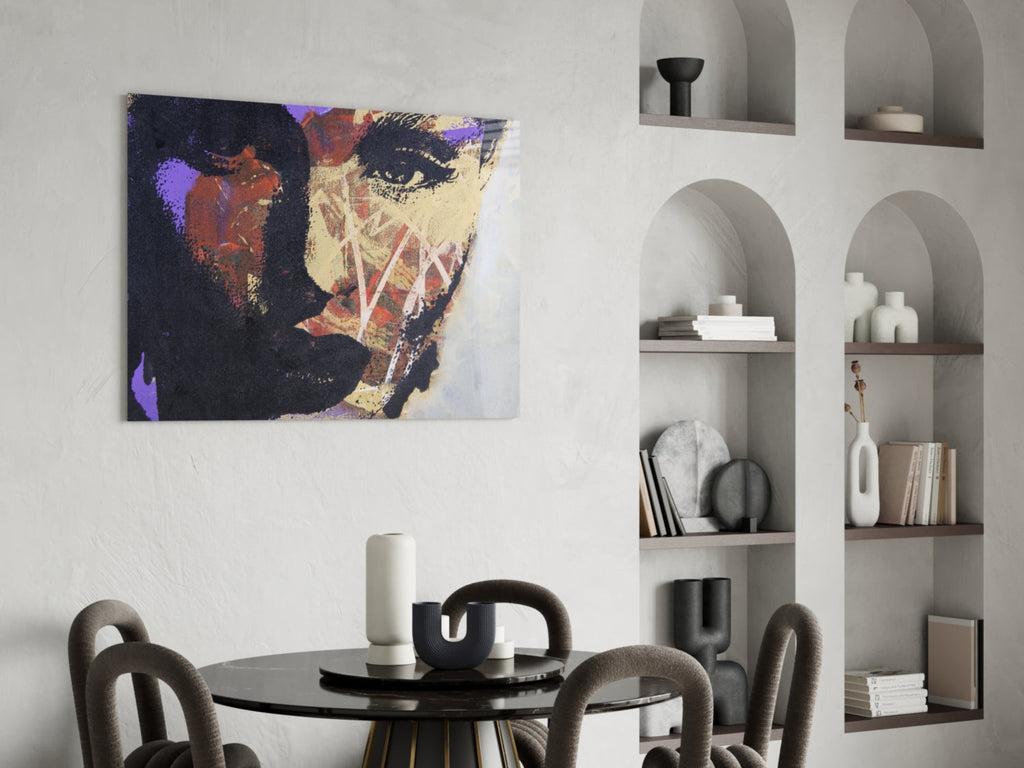 Purple Gold Grunge Face Glass Wall Art