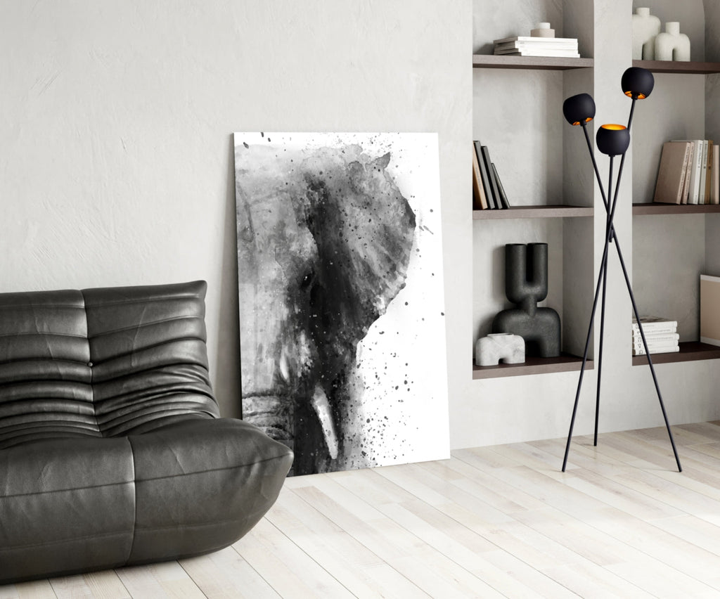 Ink Splatter Elephant Head Glass Wall Art