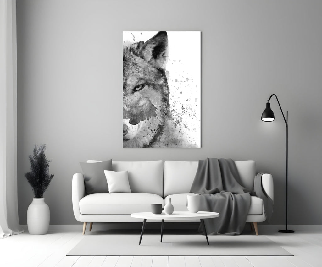 Watercolor Half Face Wolf Glass Wall Art