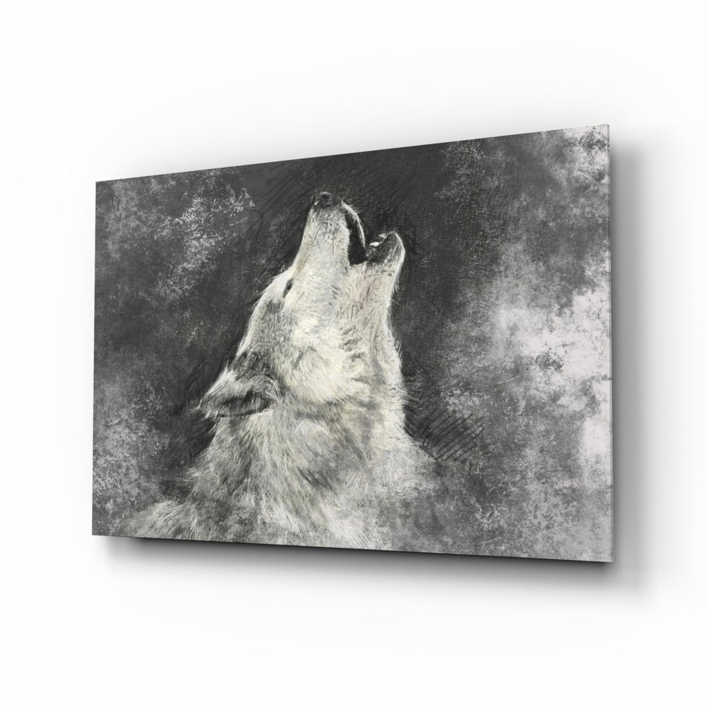 Howling Wolf Sketch Glass Wall Art