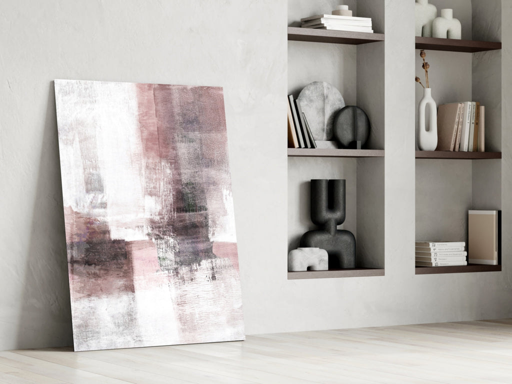 Blush Gray Minimalist Blocks Glass Wall Art