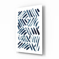 Navy Chevron Brush Dashes Glass Wall Art