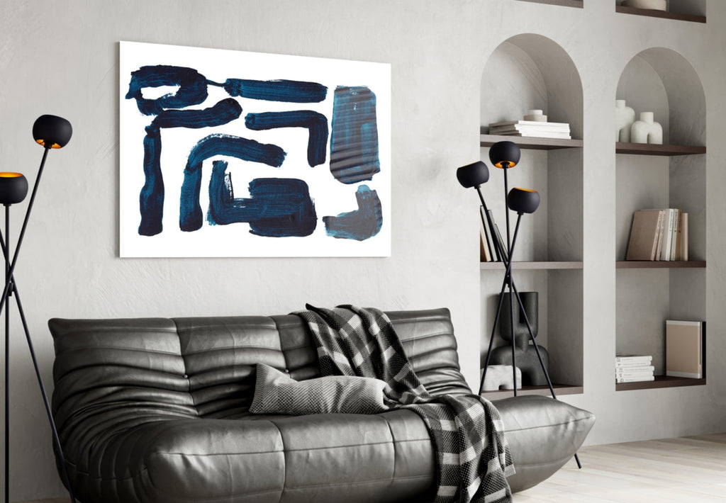 Indigo Blocky Ink Strokes Glass Wall Art