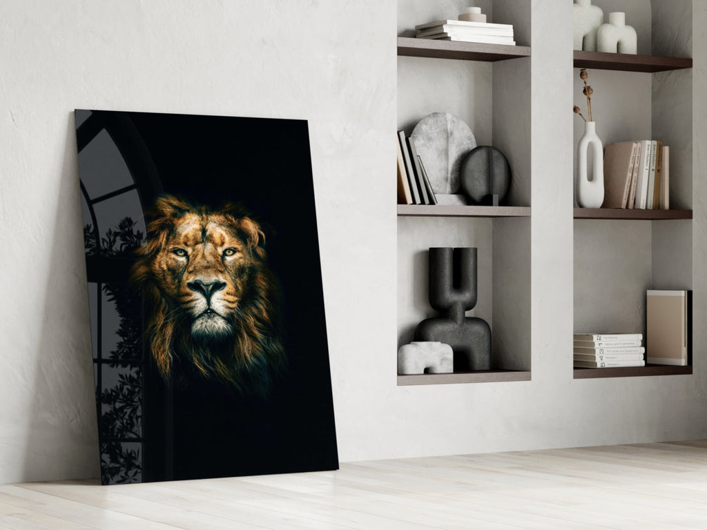 Golden Mane Lion Portrait Glass Wall Art
