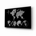 White Sketch World Map and Globes Glass Wall Art