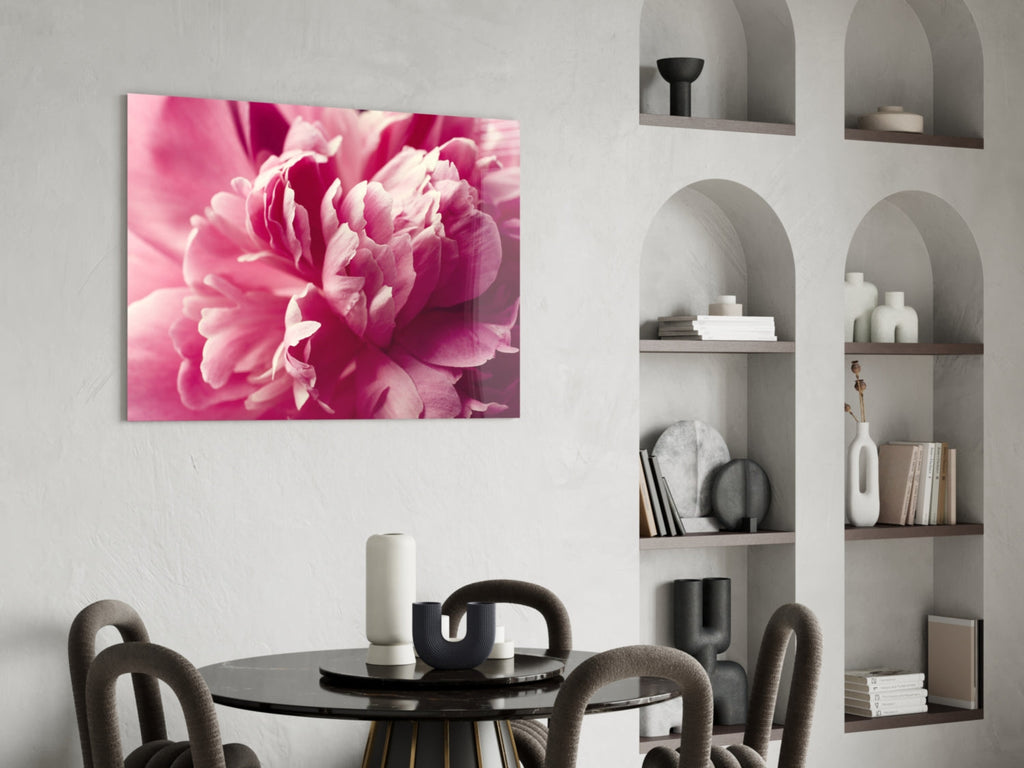 Hot Pink Peony Petal Macro Flower Glass Wall Art