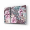 Pink Peony Teal Marble Glass Wall Art