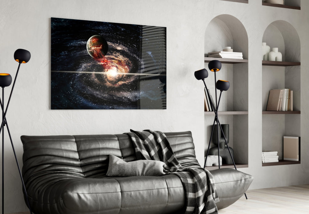 Spiral Galaxy Collision Glass Wall Art
