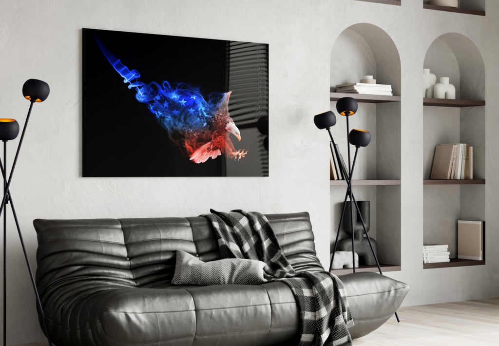 American Flag Smoke Eagle Glass Wall Art