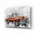Sketched Red Vintage Convertible Car Glass Wall Art