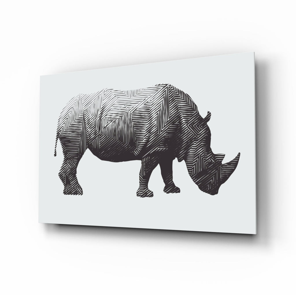 Geometric Line Rhino Glass Wall Art