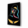 Blue Wavy Hair Line Art Glass Wall Art