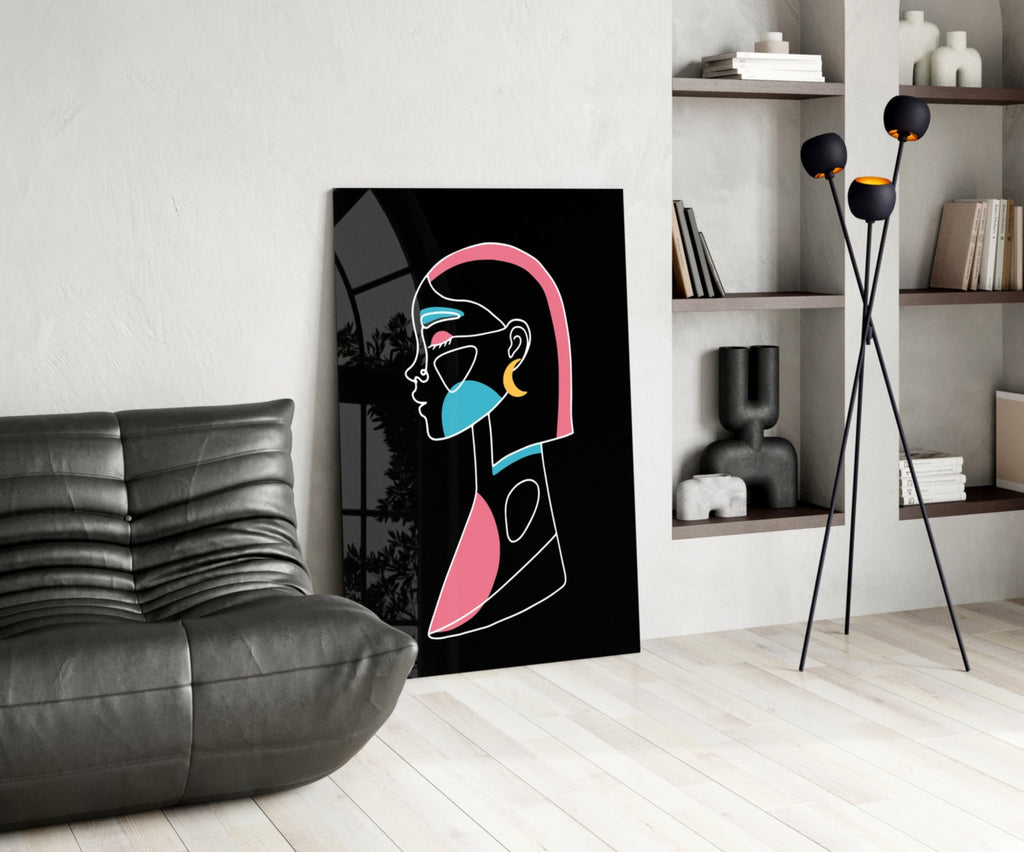 Pink Hair Profile Face Glass Wall Art