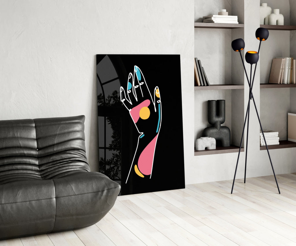Raised Open Palm Line Art Hand Glass Wall Art