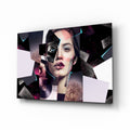 Pink Glitter Shard Collage Woman Face Glass Wall Art