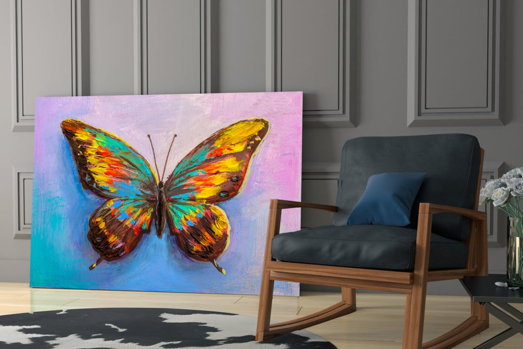 Rainbow Oil Paint Butterfly Glass Wall Art