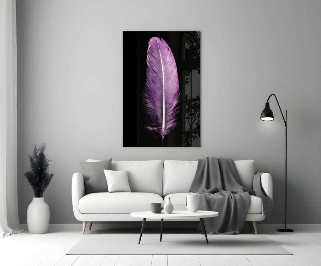 Soft Lilac Quill Feather Glass Wall Art