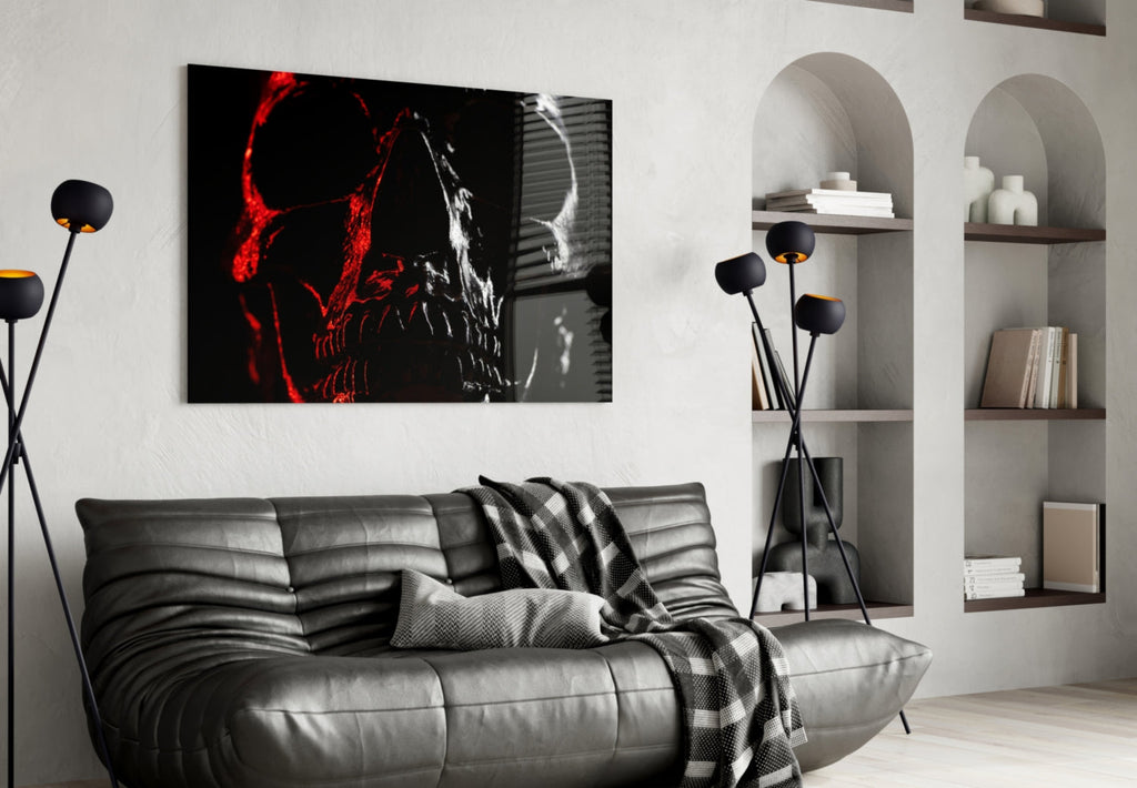 Red and White Shadow Skull Glass Wall Art