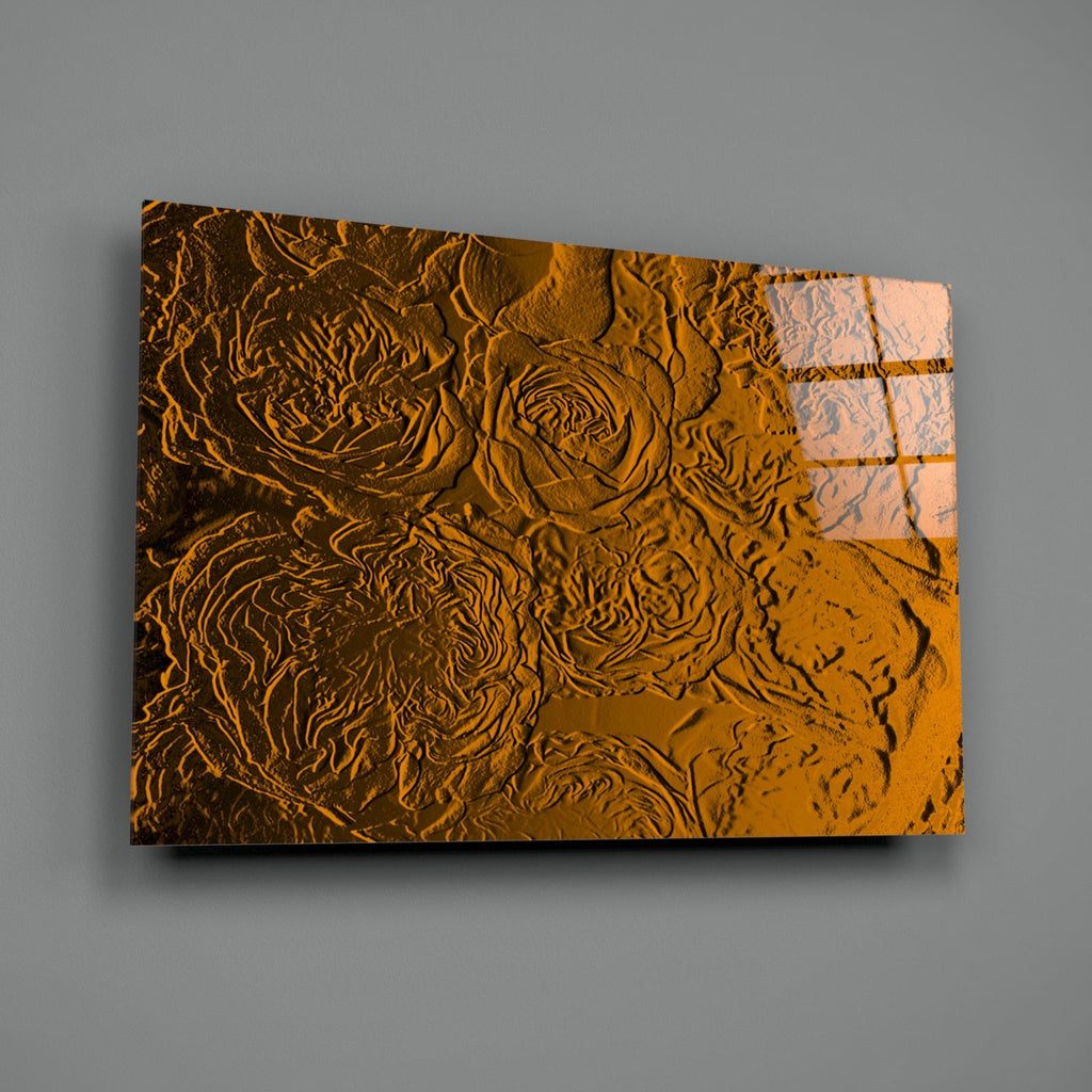 Amber Gold Rose Relief Texture Glass Wall Art