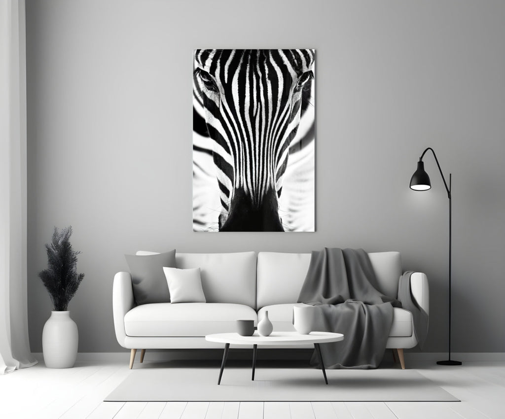 Symmetric Zebra Face Glass Wall Art