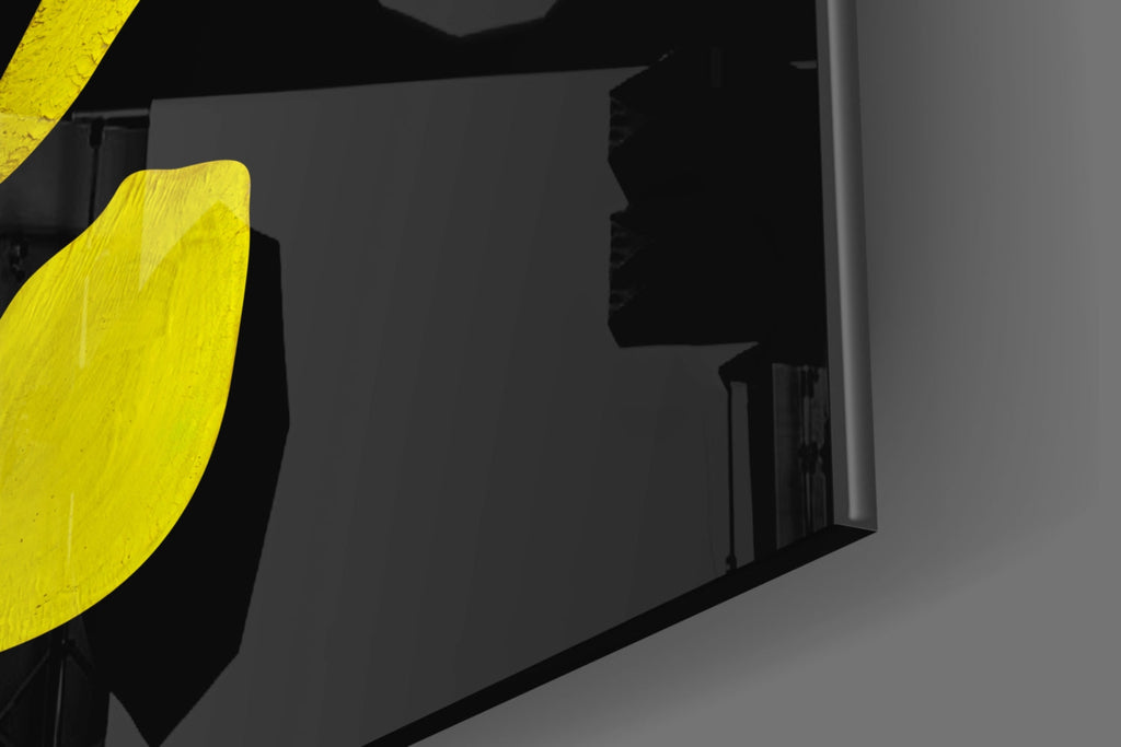 Yellow Fragmented Face on Black Glass Wall Art