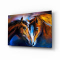 Two Nuzzling Horses on Blue Glass Wall Art
