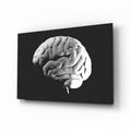 Engraved White Brain on Black Glass Wall Art