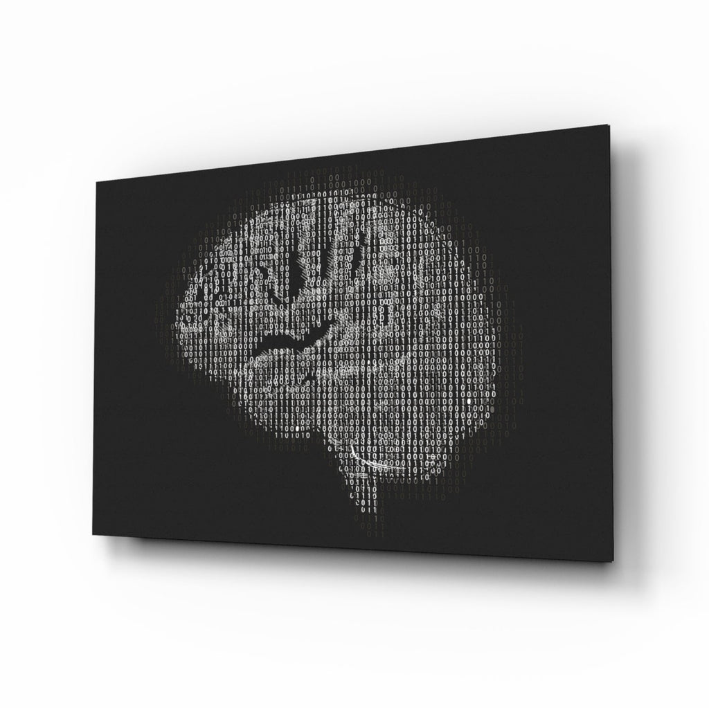 Binary Code Digital Brain Glass Wall Art