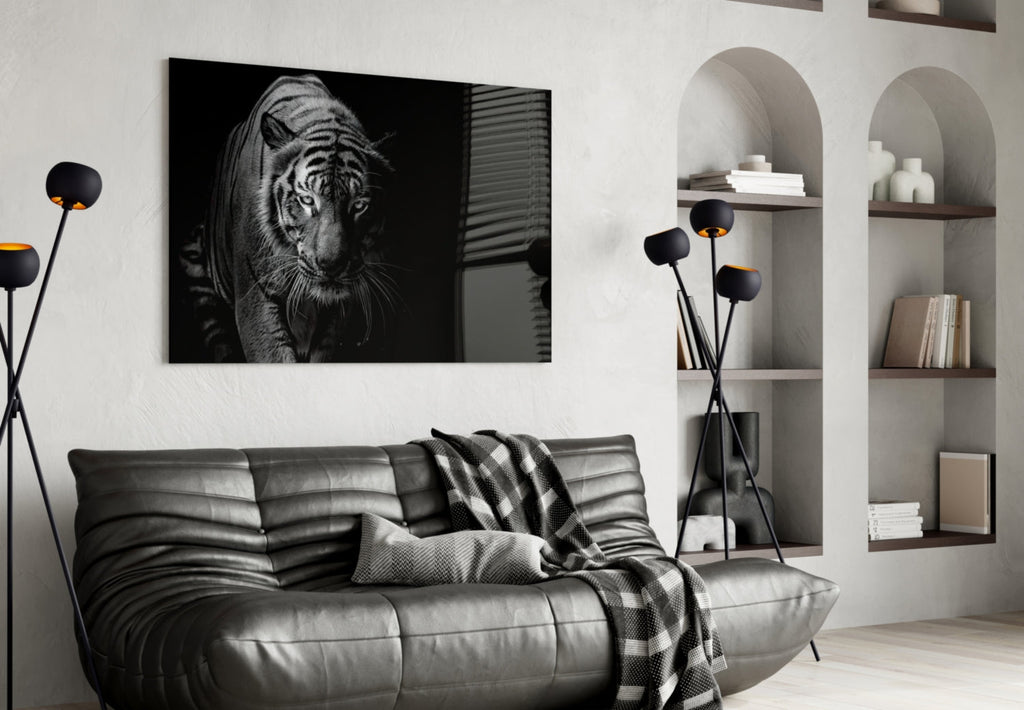 Tiger Emerging From Shadow Glass Wall Art