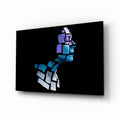 Blue Cube Mosaic Face Profile Glass Wall Art
