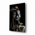 Gold Bead Chain Woman Glass Wall Art