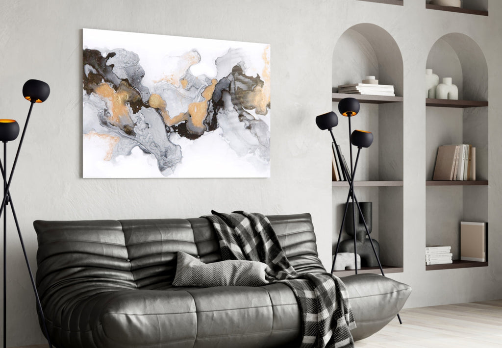 Gold Veined Black Marble Flow Glass Wall Art