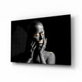 Gold Eyelids Hands Woman Glass Wall Art