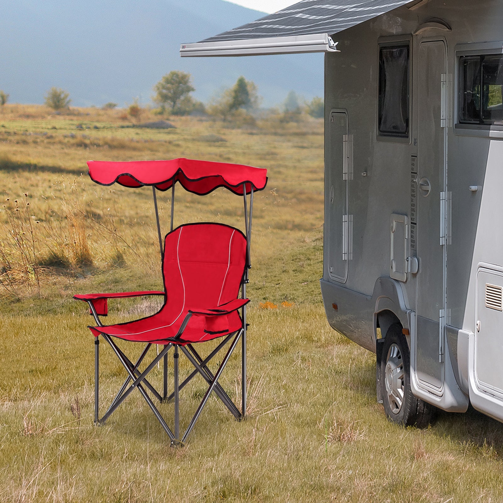 Portable Folding Beach Canopy Chair with Cup Holders