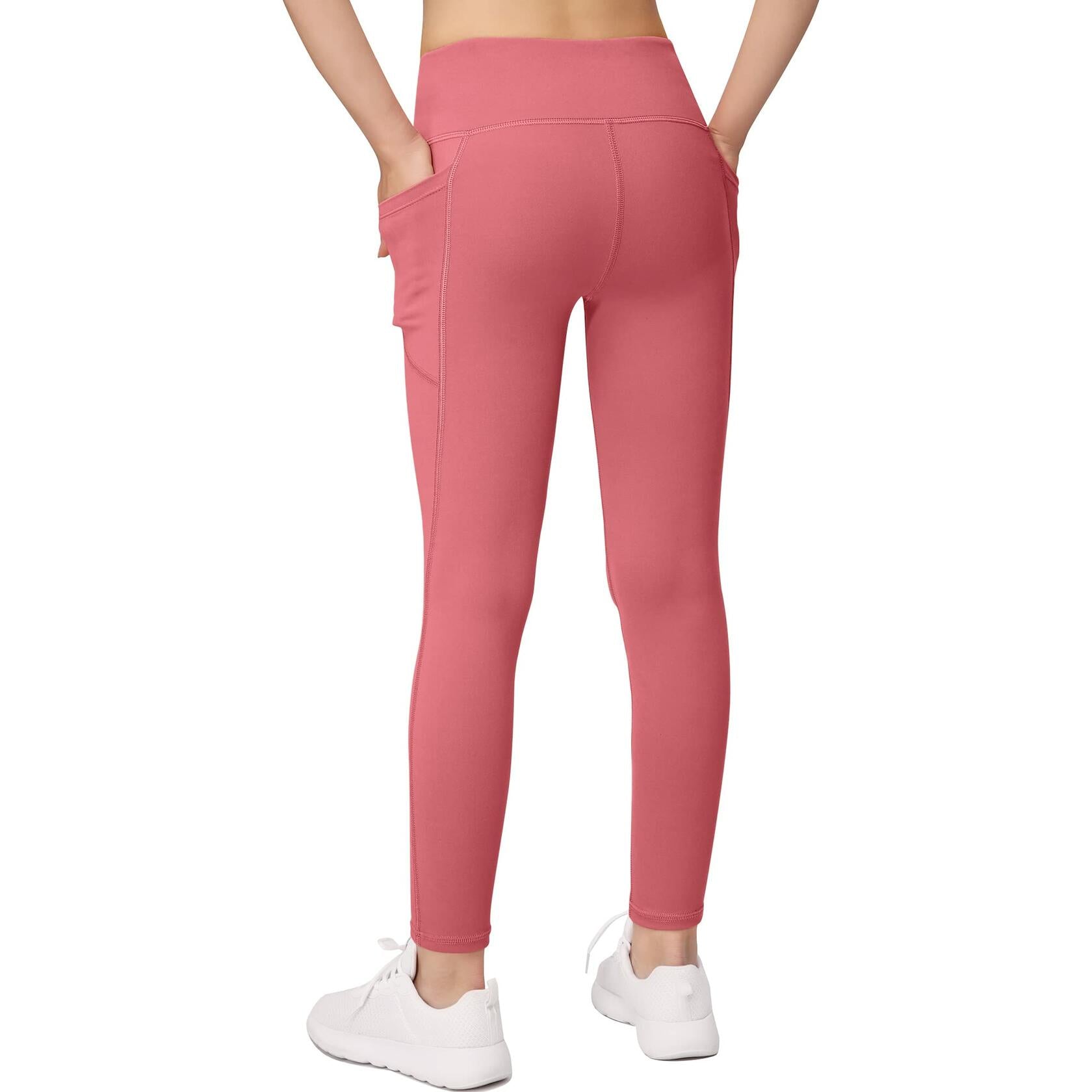 BHRIWRPY 4-Pack Girls Yoga Leggings with 2 Pockets Kids Active Workout Pants