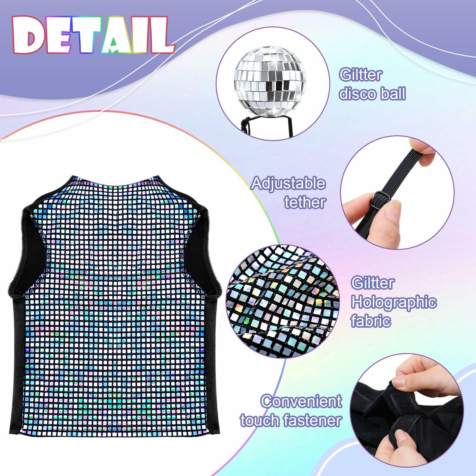 Huhumy Dog Costume Set M Disco Sequins Shirt & Disco Ball Headband
