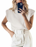 Hooever Women's White Turtleneck Sleeveless Knitted Sweater Vest Size S