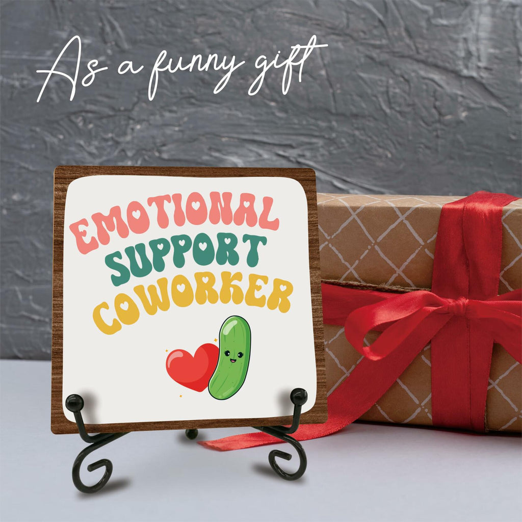 Emotional Support Coworker Wood Sign Plaque 5" with Metal Stand