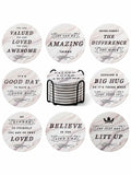 White Elephant Marble Ceramic Drink Coasters Set of 8 with Holder