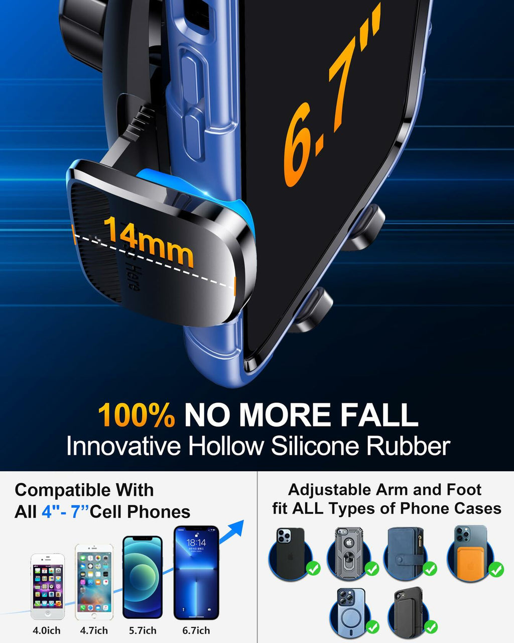 CINDRO Car Phone Holder Flexible Arm Universal 6.2in for iPhone Android