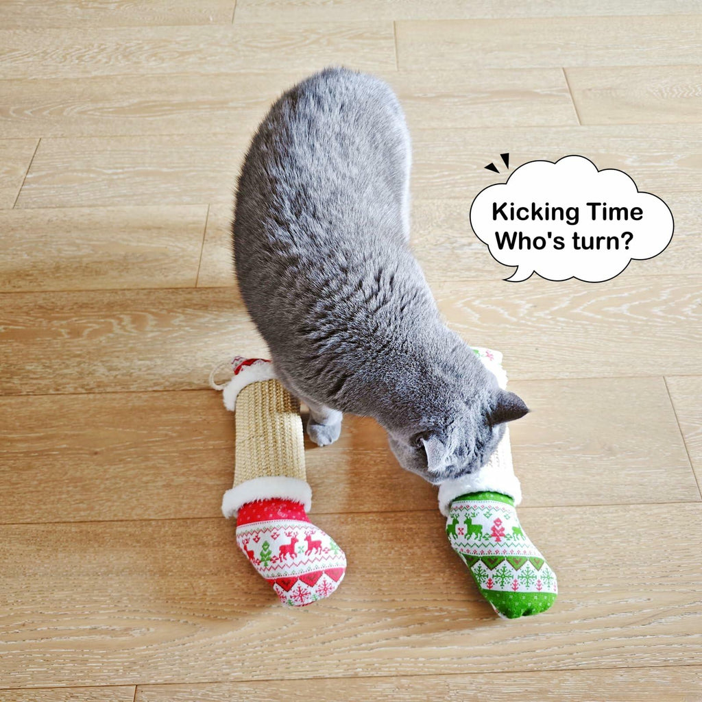 FuneeTop Interactive Cat Kicker Toy Stocking Shape 12'' Natural Sisal Red