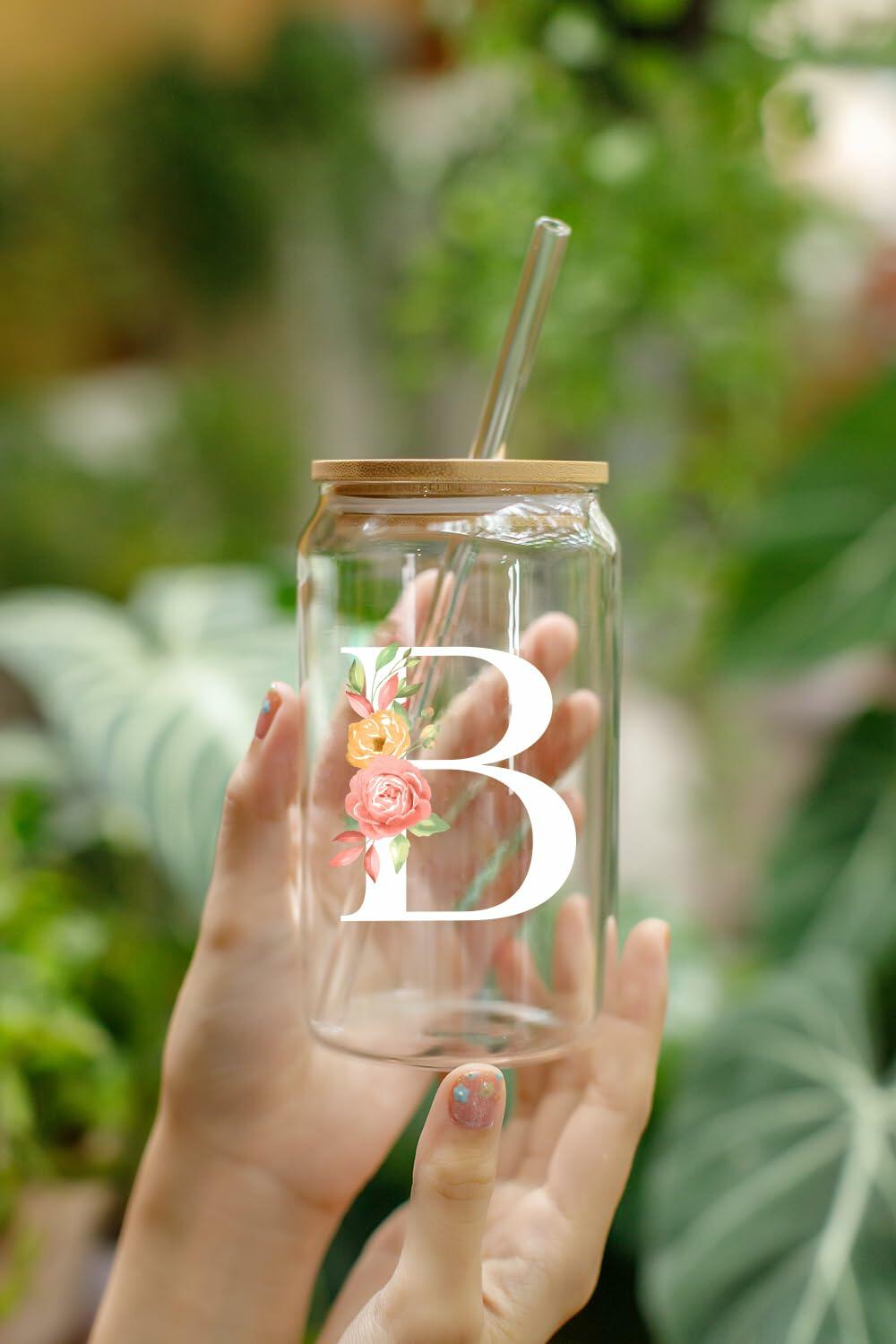 NewEleven Personalized Monogrammed Coffee Glass 16oz Letter D Women