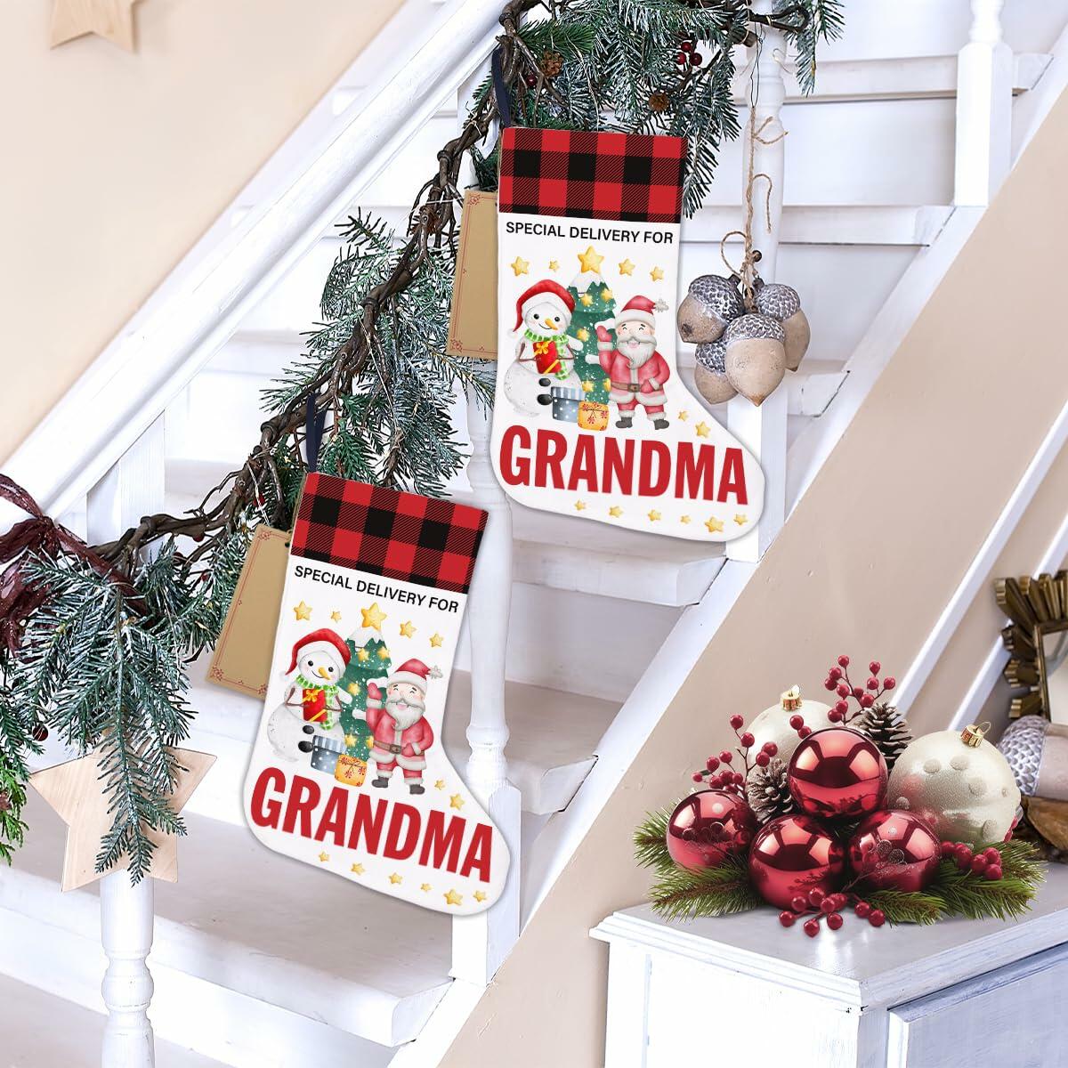 TSUYAWU Grandma Christmas Stocking Snowman Xmas Decoration 18x12 Inch