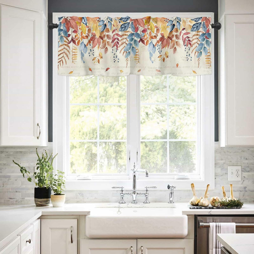 Autumn Botanical Leaf Valance Set 2 Panels 54x18in Watercolor Print