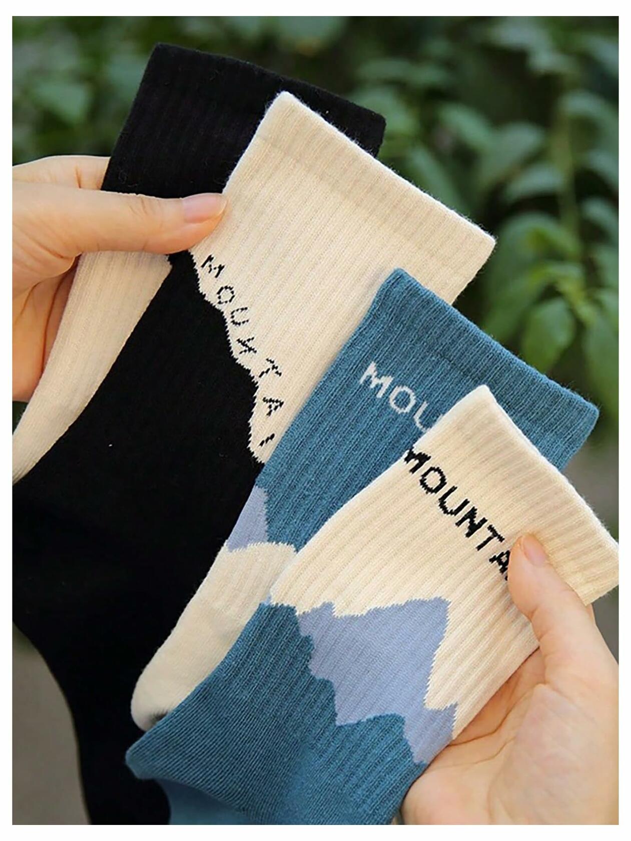 SHENHE Men's 4 Pairs Patterned Graphic Crew Socks Multicolor Size 39-42