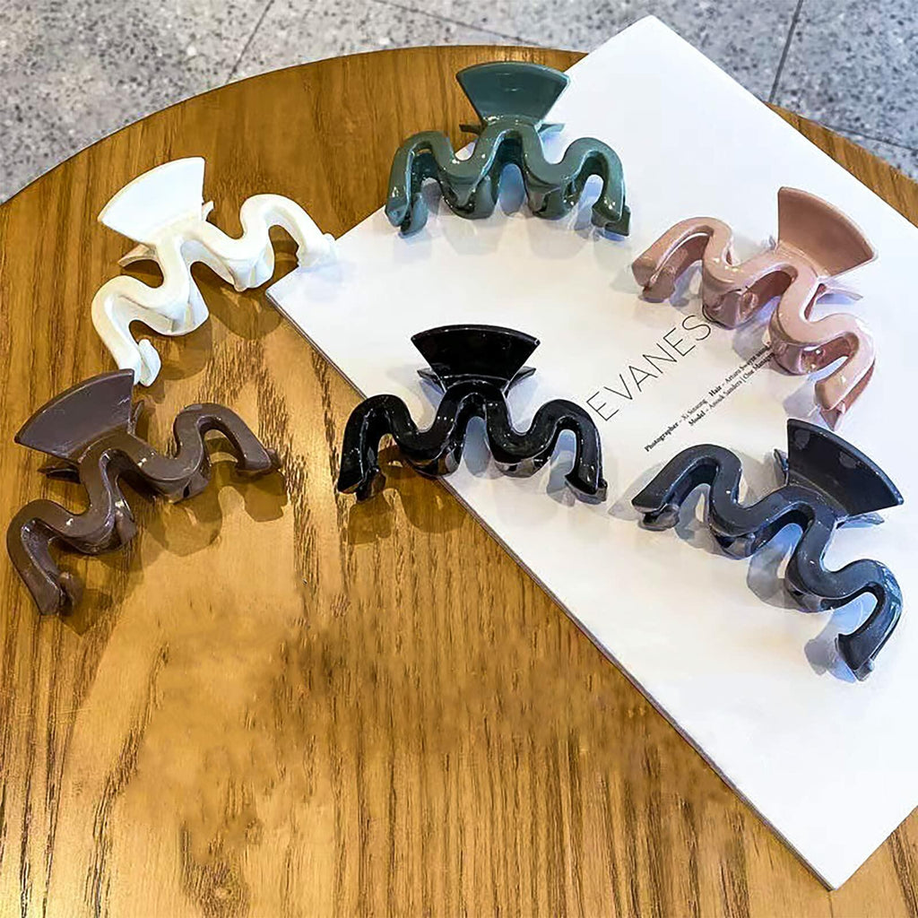 Yexnum 6pcs Acrylic Wavy Claw Hair Clips for Women Thick Thin Curly Hair