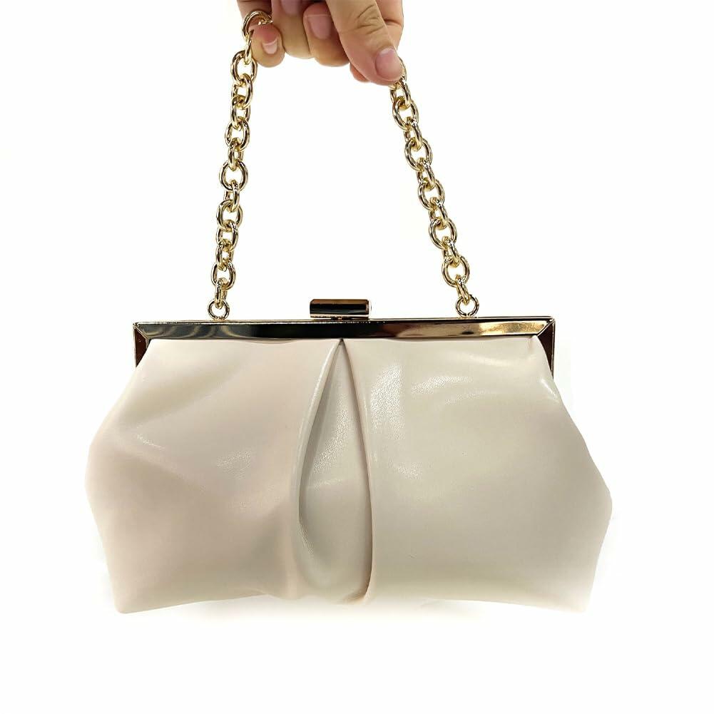JRNDNIUO PU Leather Beige Clutch Purse Evening Bag for Women