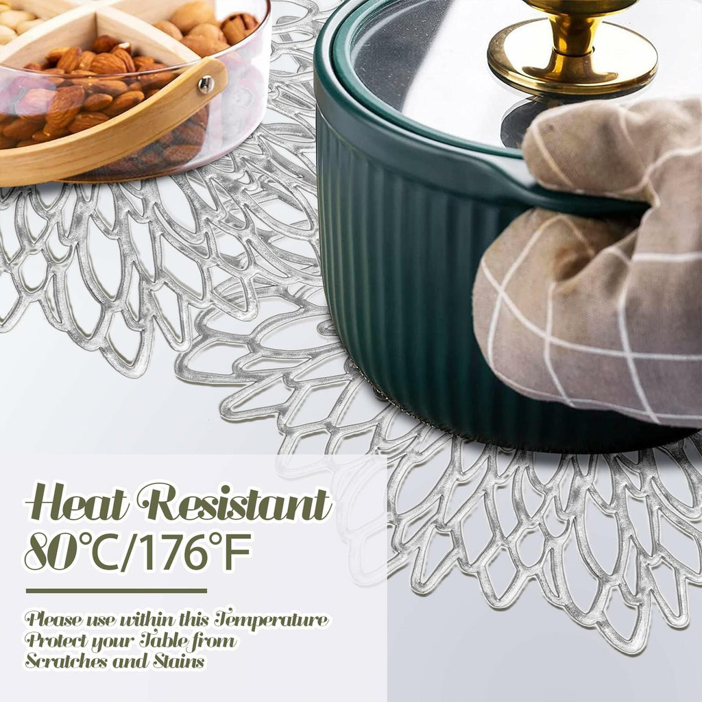 Defined Deco Silver Vinyl Placemats & Coasters Set of 18 15" Round