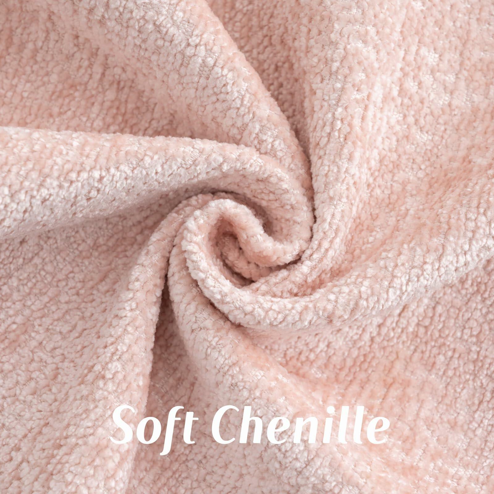 FUTEI Pink Chenille Throw Pillow Covers 22x22 Inch Set of 2 Soft Cozy Edge