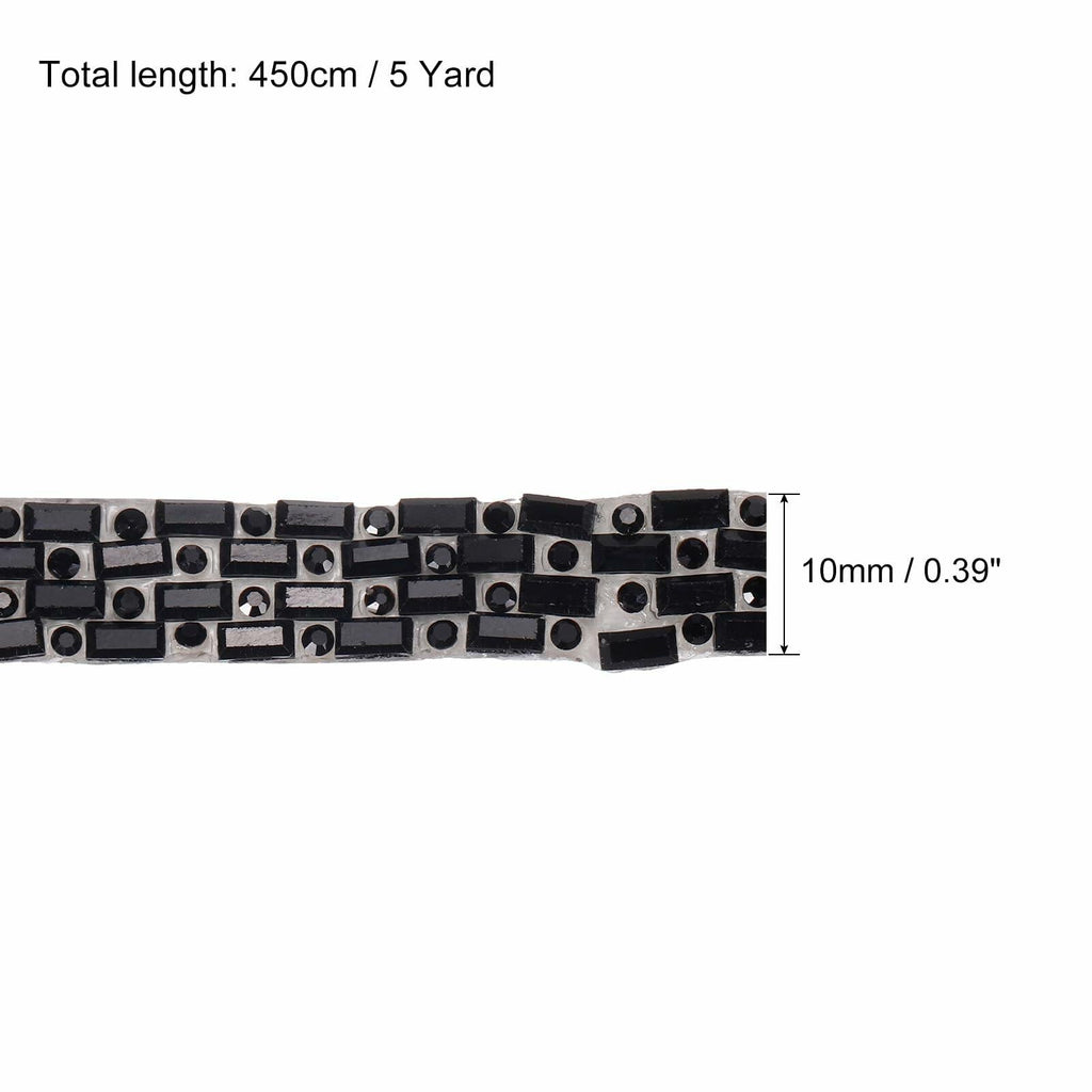 MECCANIXITY 10mm Self Adhesive Crystal Rhinestone Ribbon 5 Yards Black